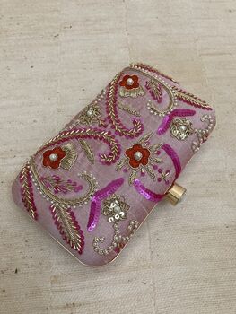 Pink Handcrafted Raw Silk Clutch, 4 of 5