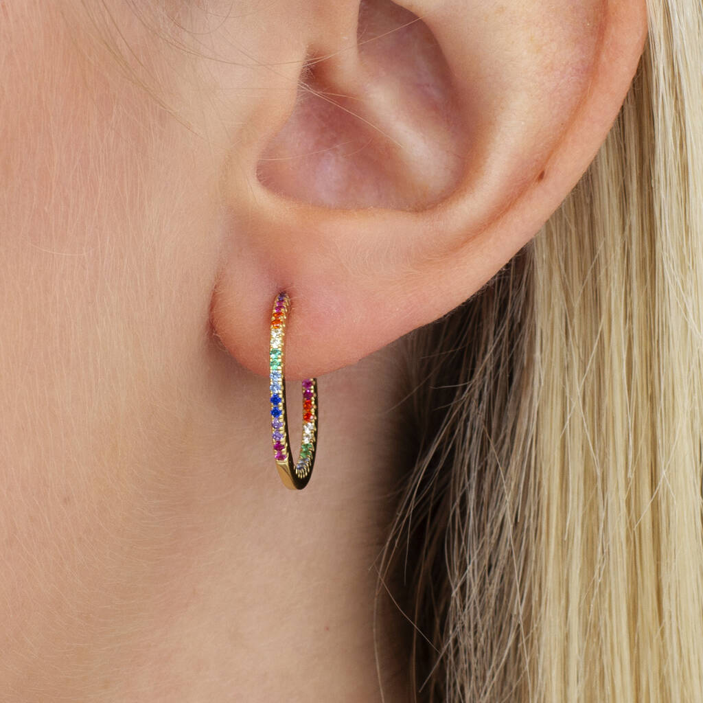 Sterling Silver double Rainbow crystal dangle Earrings love LGBTQ P   Jewelia Designs