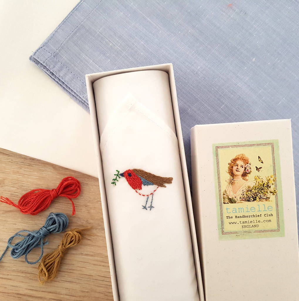 Embroidered Robin Women's Handkerchief, 1 of 5