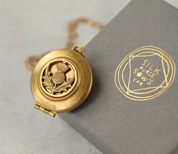 Gold Scottish Thistle Locket Necklace With Photos, 6 of 10