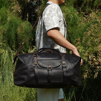 Genuine Leather Holdall With Front Pocket Detail, 10 of 12