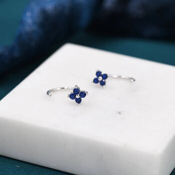 Sapphire Blue Cz Hydrangea Flower Huggie Hoop Earrings, 2 of 8