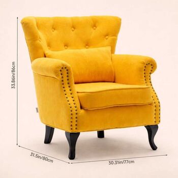 Yellow Tufted Linen Wingback Chair, 2 of 2
