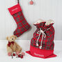 Personalised Santa Sack Christmas Stocking Red Tartan, thumbnail 1 of 12
