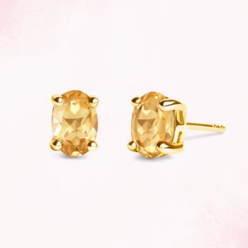 Citrine Oval Stud Earrings In Sterling Silver And Gold, 2 of 9