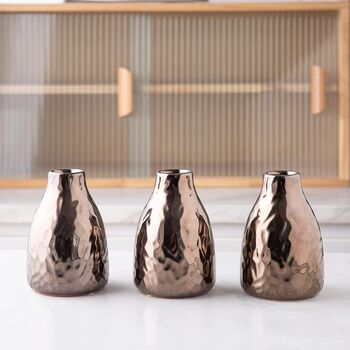 Set Of Three Glazed Metalic Ceramic Flower Vase, 2 of 5