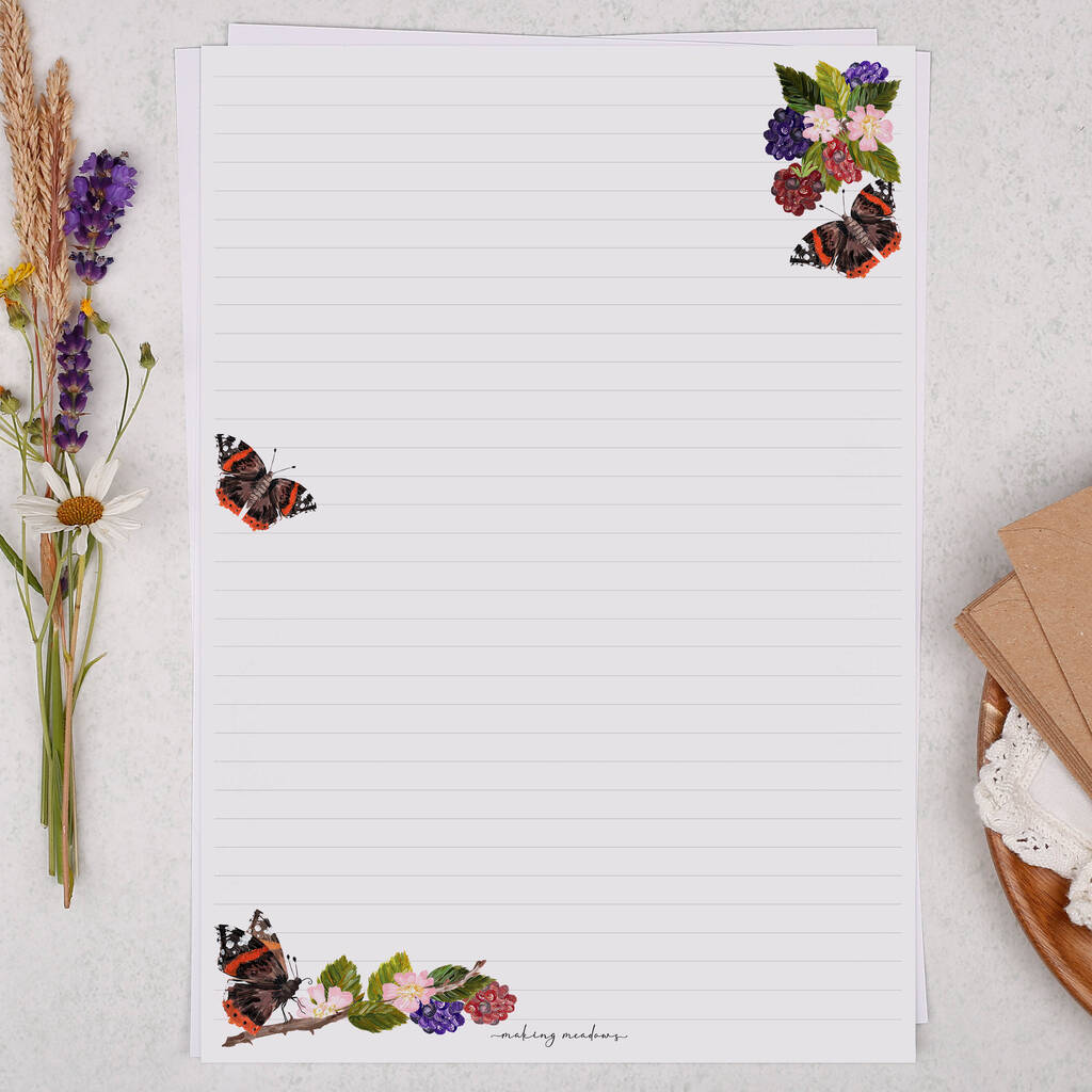 A4 Letter Writing Paper With Butterfly And Blackberries By Making Meadows