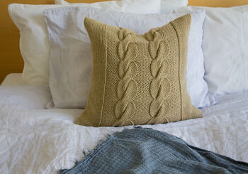 Hand Knit Chunky Cable Cushion In Stone, 5 of 5