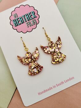 Christmas Angel Glitter Earrings / Festive Jewellery / Holiday Jewellery / Sparkly Jewellery, 5 of 7
