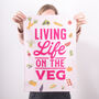 'Living Life On The Veg' Colourful Tea Towel, thumbnail 1 of 2