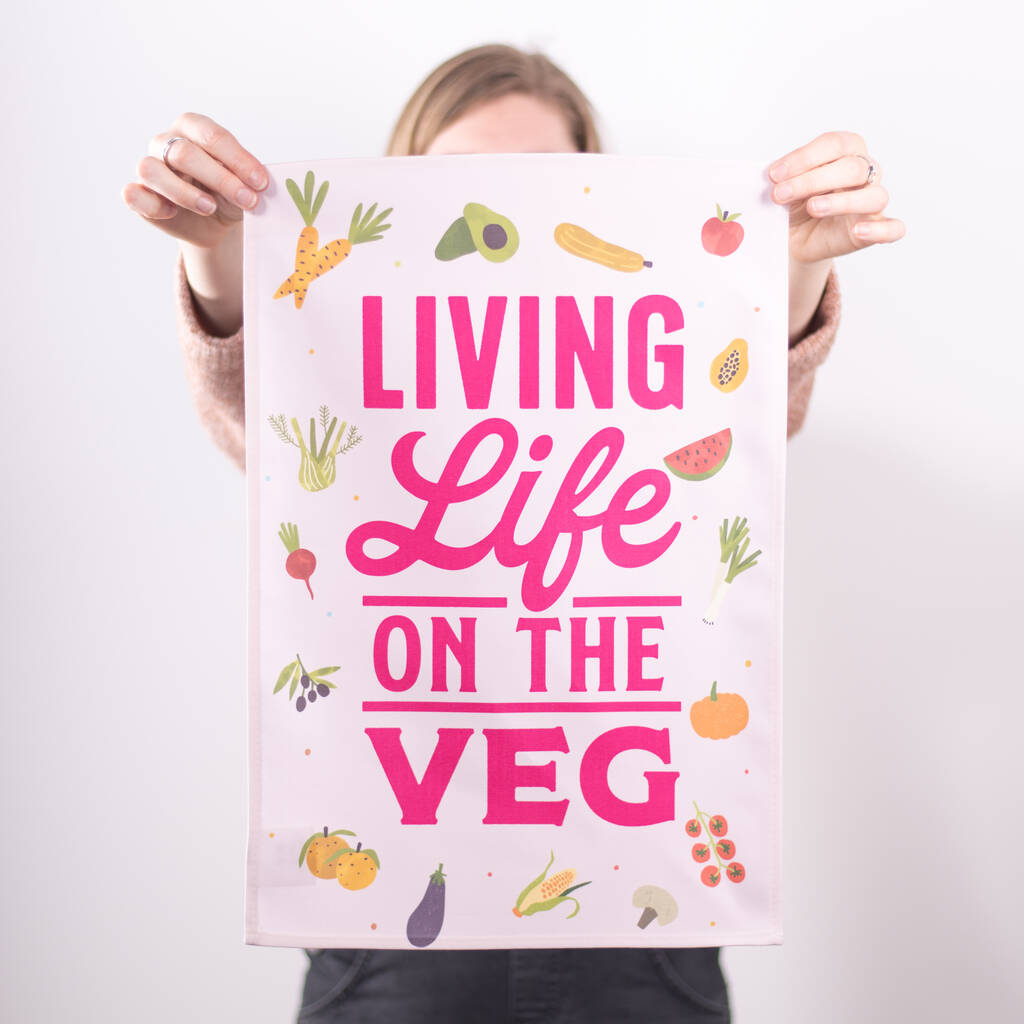 'Living Life On The Veg' Colourful Tea Towel, 1 of 2