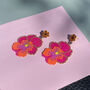 Hand Beaded Pink Pansy Statement Earrings, thumbnail 2 of 9