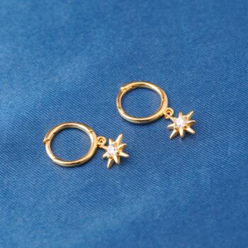 Gold Starburst Charm Hoop Earrings, 4 of 7