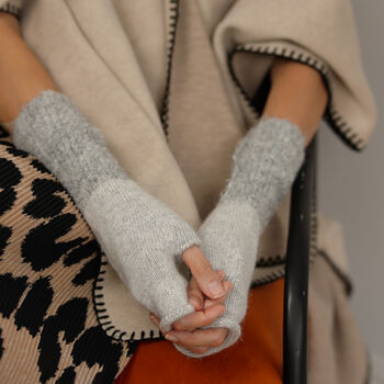 Bouclé Cuff Shimmer Fingerless Gloves – Three Colourways, 5 of 12