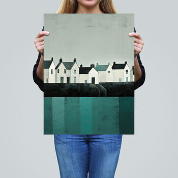 Scottish Harbour Morning Calm Teal Grey Wall Art Print, 2 of 6