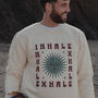 Mens 'Inhale Exhale' Cream Sweatshirt, thumbnail 3 of 5