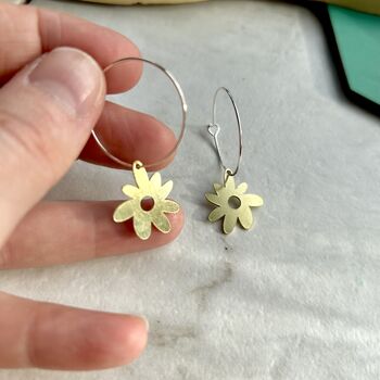 Brass Flower Hoop Earrings, 4 of 5
