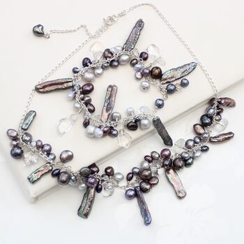 Unusual Pearl Necklace And Bracelet Set On Sterling Silver, 7 of 12