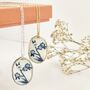 Blue And White Floral Handmade Oval Clay Necklace, thumbnail 2 of 9