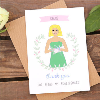 Bridesmaid Personalised Thank You Or Will You Be Card, 2 of 7