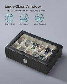 12 Slots Beige Lining Watch Box Display Holder Case, 2 of 7