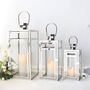 Set Of Three Silver Stainless Candle Holder Lantern, thumbnail 2 of 6