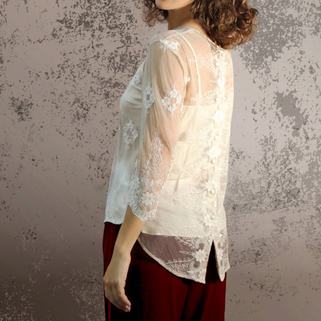 Aria Top In Ivory Embroidered Lace, 1 of 2