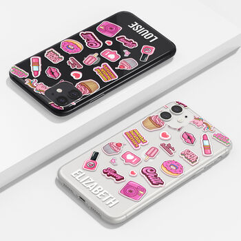 Personalised Pink Stickers Name Clear Phone Case, 2 of 5
