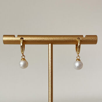 18ct Gold Plated Freshwater Pearl Huggie Earrings, 3 of 6