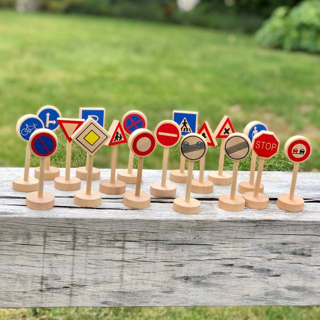 Wooden Traffic And Train Signs Playset By Harmony at Home Boutique