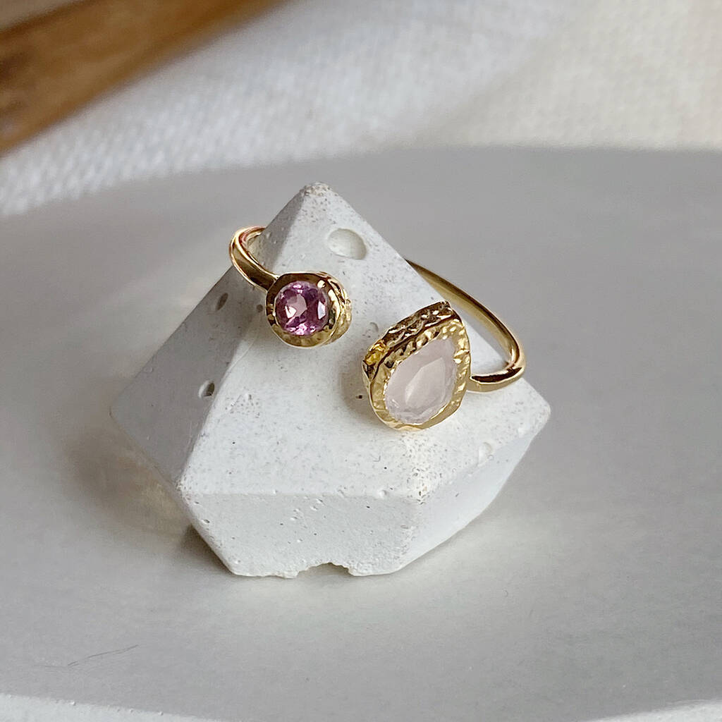 Pink Tourmaline And Rose Quartz Gold Vermeil Ring