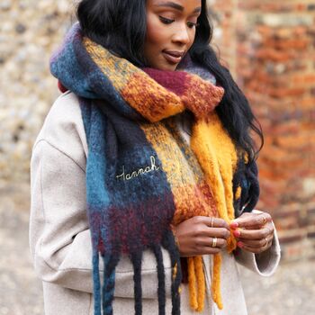 Personalised Burgundy, Navy And Mustard Winter Scarf, 5 of 12