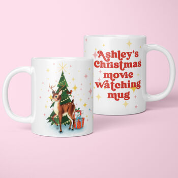 Personalised Retro Reindeer Christmas Movie Mug, 2 of 2