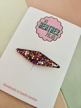 Purple, Gold And White Glitter Resin Hair Clip / Shimmer Barrette / Fashion Hair Accessory./ Geometric Statement Slide / Gift For Friend, 5 of 5