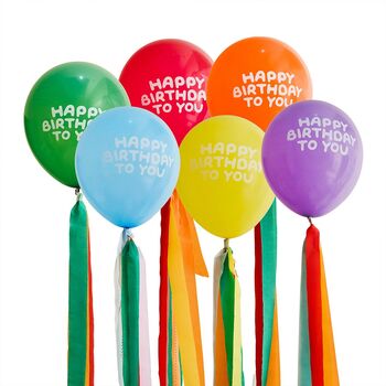 Colourful Happy Birthday Balloons With Tassels X Six, 2 of 2