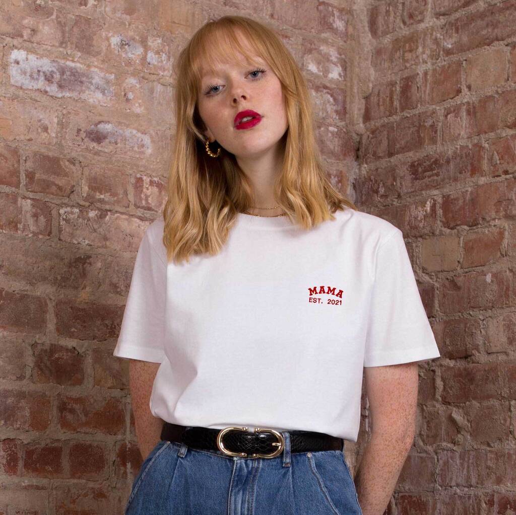 Embroidered Personalised Mum/Mama Est. Year T Shirt By Rock On Ruby