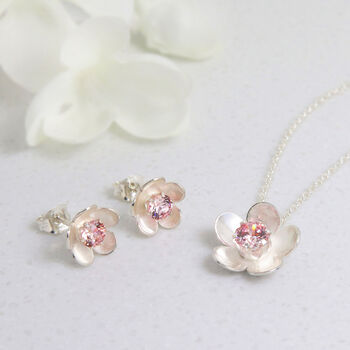 Silver Birthstone Necklace And Stud Earrings Set, 3 of 7