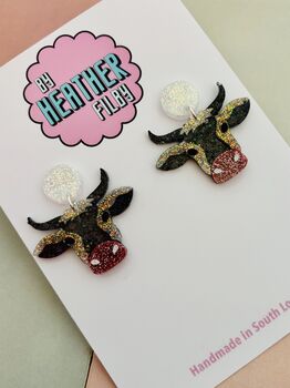 Cow Glitter Resin Earrings / Farm Animal Gift / Cute Statement Jewellery / Country Girl Accessories, 5 of 5
