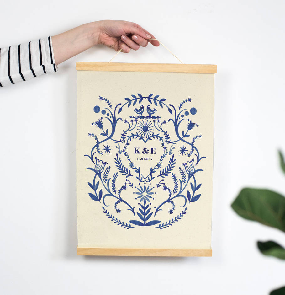 Personalised Cotton Anniversary Blue Print, 1 of 4