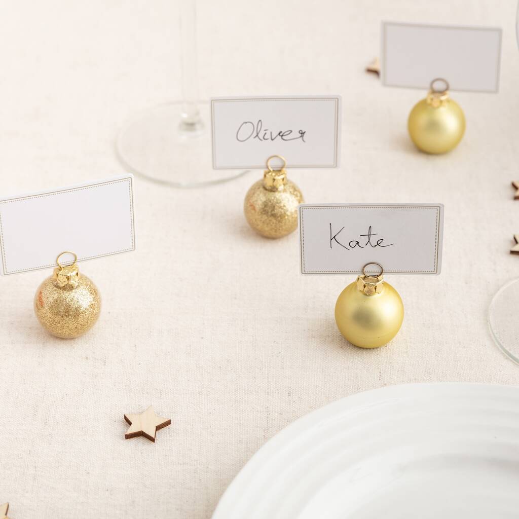 Christmas Gold Bauble Place Card Holders And Cards