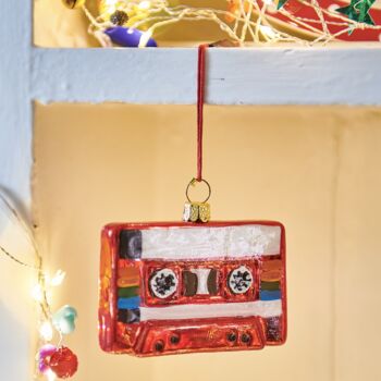 Retro Red Mixtape Glass Christmas Decoration, 2 of 4
