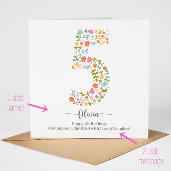 Floral Fun Personalised 5th Birthday Card, 2 of 5