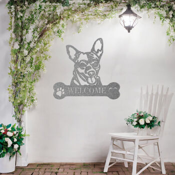 Personalised Chihuahua Welcome Metal Wall Art Sign For Home And Garden Gift, 10 of 11