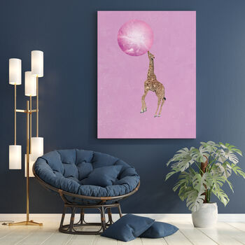 Giraffe Bubble Gum Pink Art Print Flying Original Print, 2 of 4