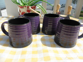 Set Of Four Reactive Glaze Brûlée Mugs In Black And Deep Purple, 5 of 8