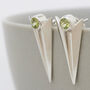 Deco Triangle Spike Stud Earrings With Peridot, thumbnail 5 of 11