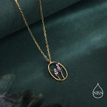 Enamel Lavender Pendant Necklace In Sterling Silver, 4 of 12