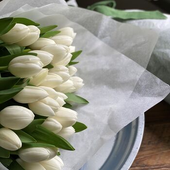 Wrapped Cut White Fresh Tulips, 8 of 10