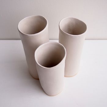 Handmade Satin White Pottery Tall Cylinder Vase, 7 of 7