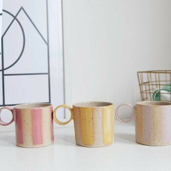 Soren Lilac, Pink And Yellow Stripe Round Handled Mug, 3 of 11